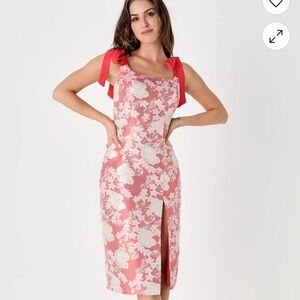 Lulu's Pink and White Sheath Midi Dress Square Neck Sleeveless